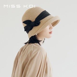 Misskoi mũ rơm nữ phong cách mới nơ tất cả trận đấu mũ chống nắng mùa hè mũ xô mua sắm mũ xô thời trang mũ xô