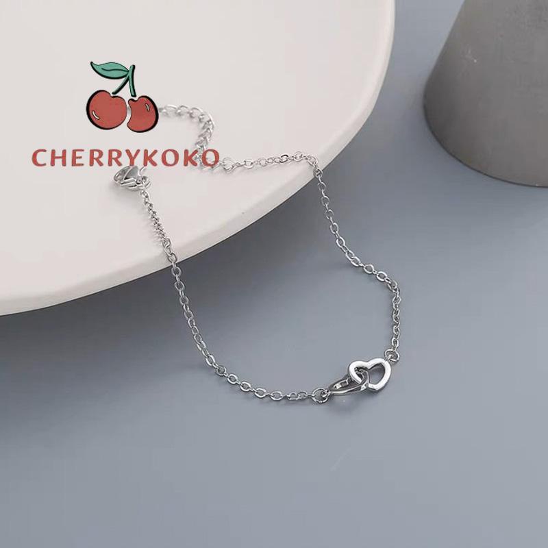 🍒🍒CHERRYKOKO Vòng tay bạc mặt hình trái tim thời trang cho nữ