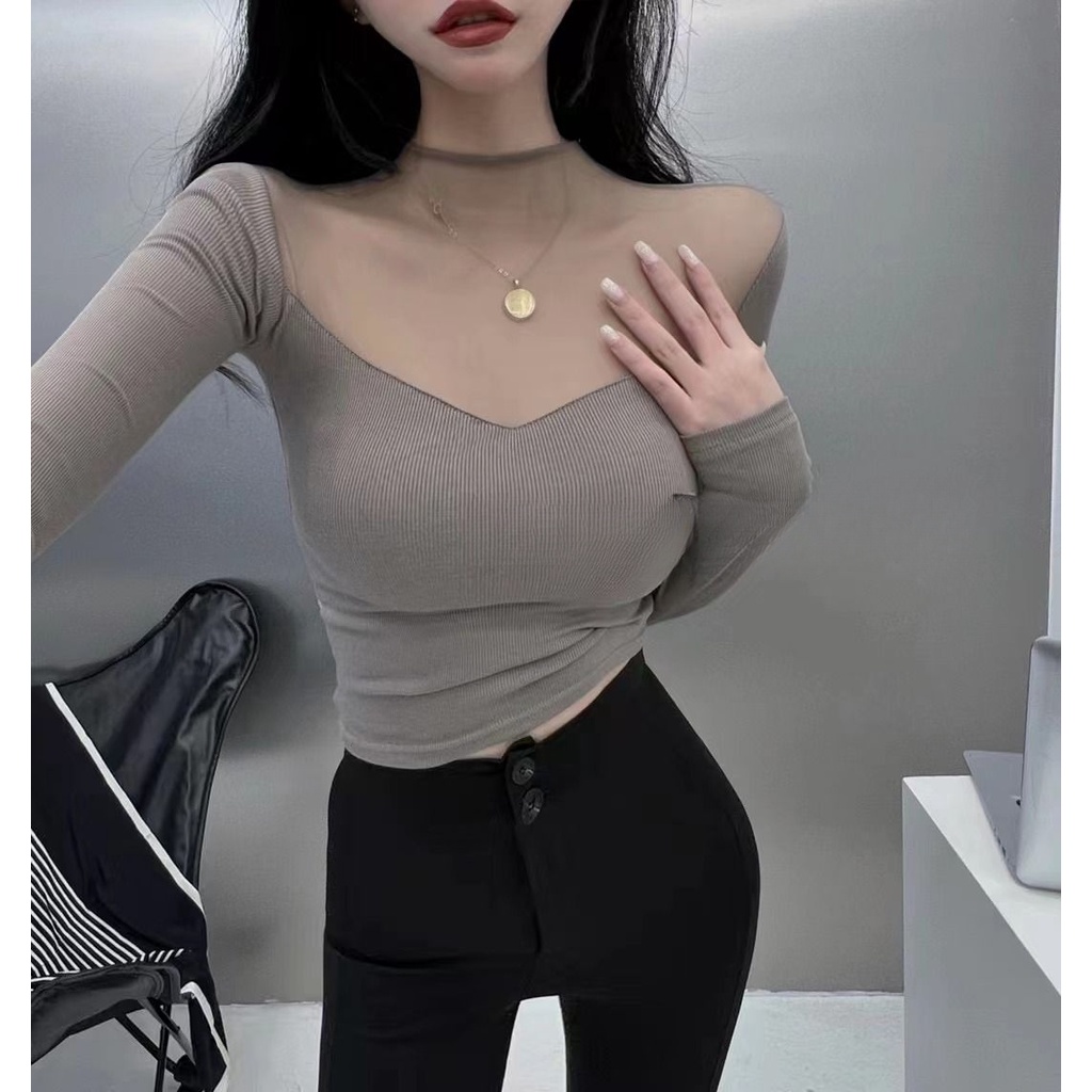 Áo Thun Dài Tay Cổ Tròn Dáng Ôm Thời Trang Mùa Xuân Thu Dành Cho Nữ