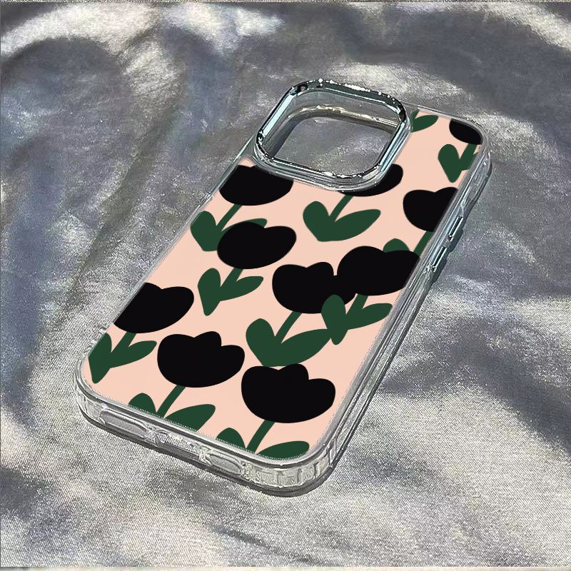 ✅Ốp Điện Thoại Mềm Chống Sốc Họa Tiết Hoa Tulip Màu Đen Đơn Giản Cho Iphone 12 Plus 1113 / 7 814 Pro max DO2K