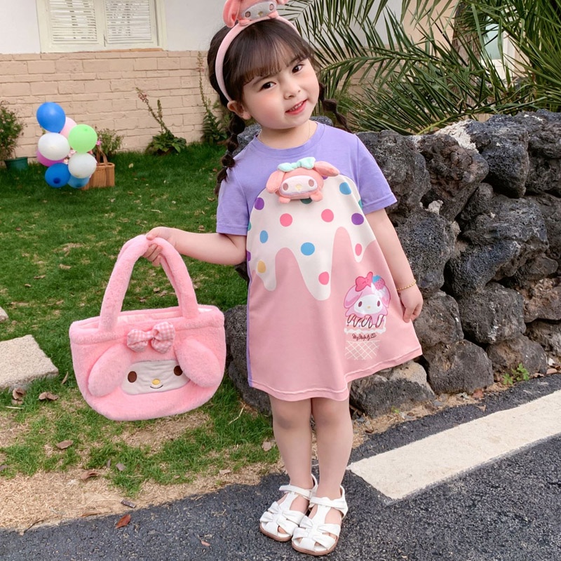 Đầm Thun Dài Chấm Bi Tay Ngắn Dễ Thương Thời Trang Mùa Hè Cho Bé Gái