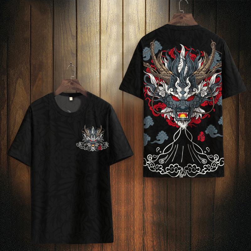 Áo Thun Tay Ngắn In Hình Vòi Nước Phong Cách Trung Hoa Thời Trang Mùa Hè Nhanh Khô Cho Nam