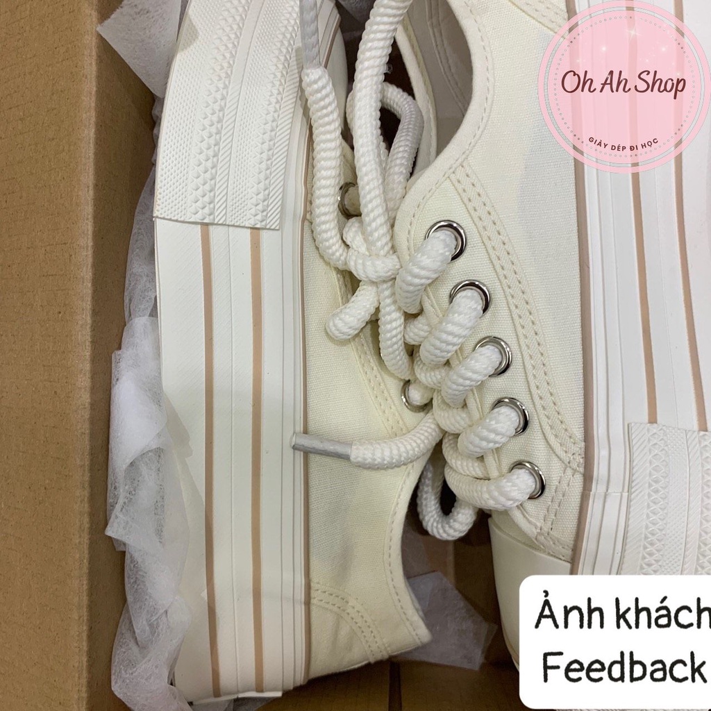 🍓  Giày Nữ Đi Học Giày Vải Đế Cao Màu Be Phong Cách Hàn Quốc