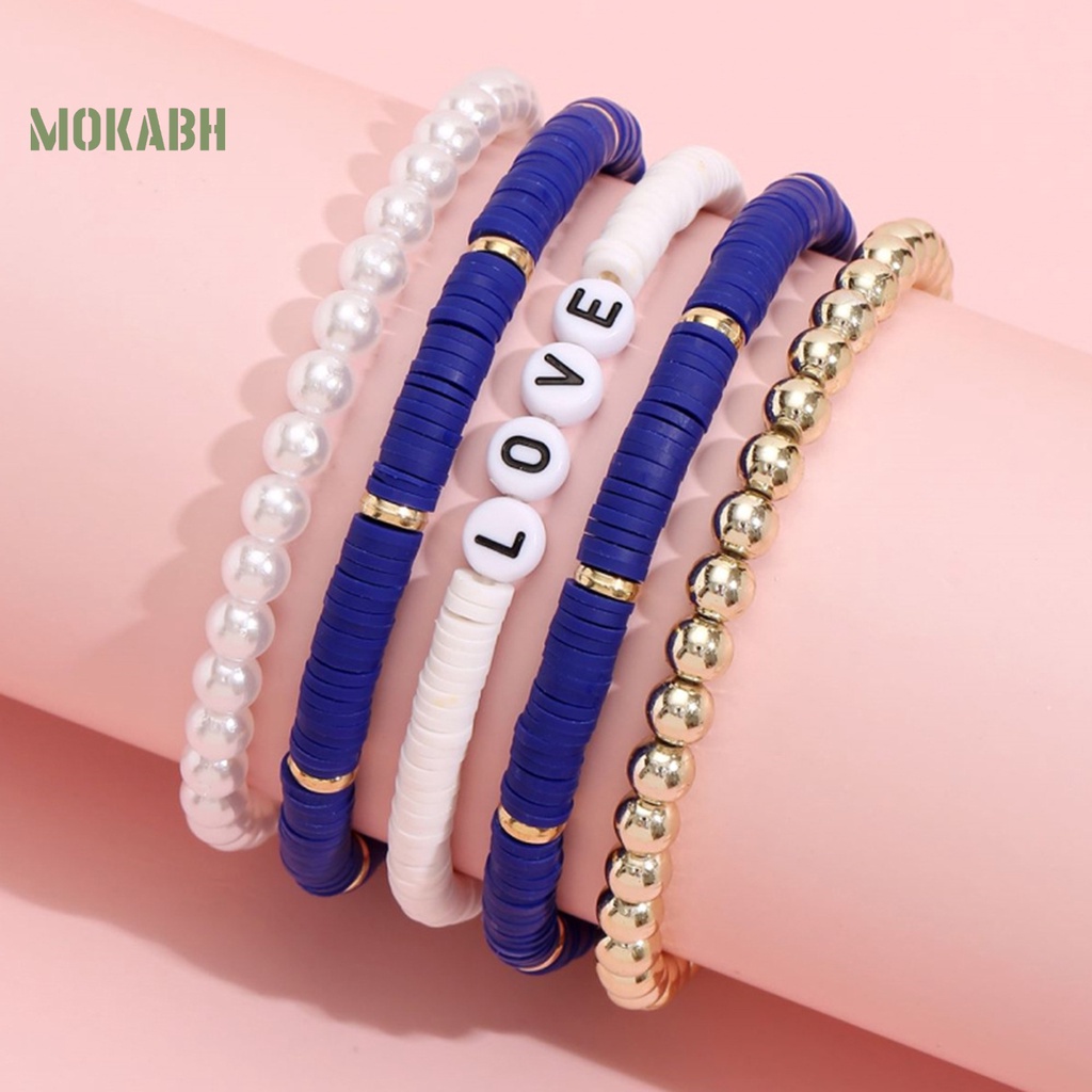 5 Vòng Tay Hạt Đất Sét Polymer Nhiều Màu Sắc Họa Tiết Chữ Love Phong Cách Bohemian