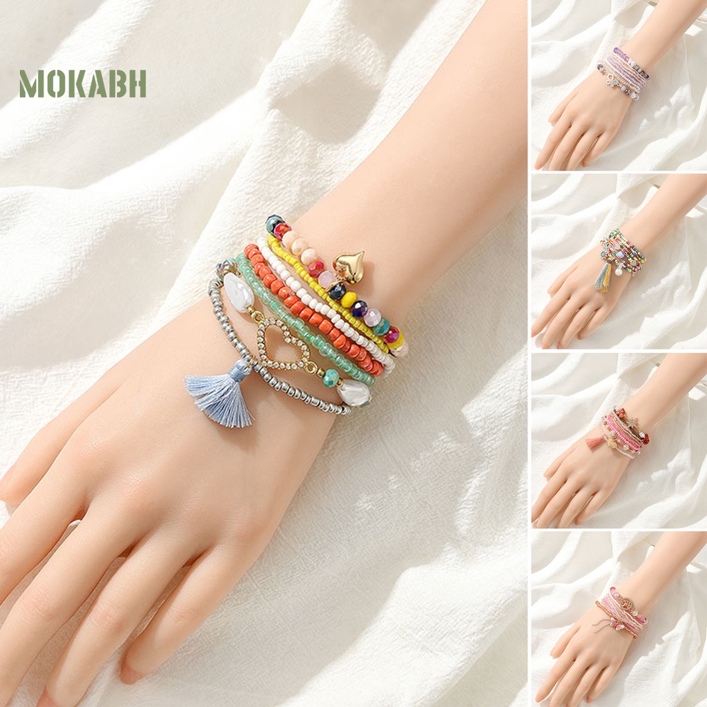 Vòng Đeo Tay Dạng Chuỗi Hạt Nhiều Lớp Phong Cách Bohemian Thời Trang Cho Nữ