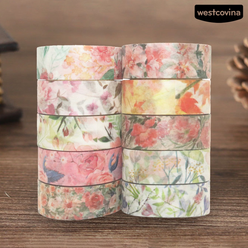 [WSTN]✎Set 20 Cuộn Băng Dính Washi In Họa Tiết Hoa Có Thể Tháo Gỡ Trang Trí Sổ Tay
