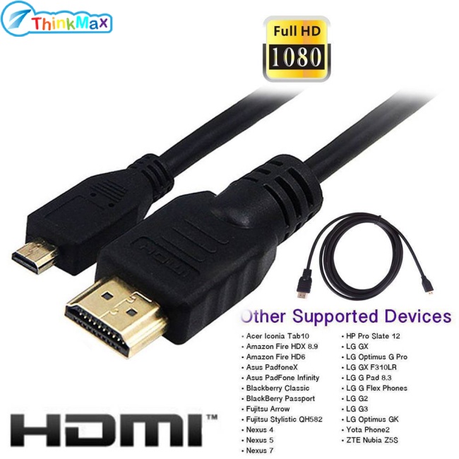 Thinkmax Chính Hãng 100% Chính Hãng!!! Dây Cáp Chuyển Đổi Micro HDMI Sang HDMI 1080P Cho Điện Thoại Thông Minh / Máy Tính Bảng