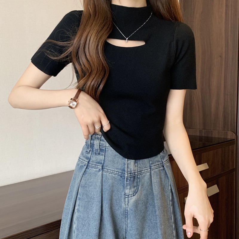 Áo Thun Crop top Tay Ngắn Màu Sắc Đơn Giản Phong Cách Hàn Quốc Quyến Rũ Dành Cho Nữ