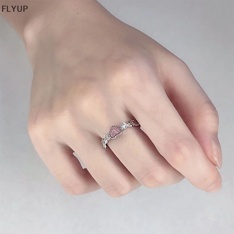 Flyup Nhẫn Bạc Hình Trái Tim Đá opal Hồng Phong Cách punk Dễ Thương Cho Nữ vn