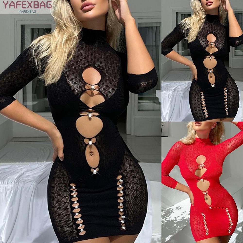 Women Sexy Lingerie Long Sleeve Fishnet Body Stocking Bodysuit Nightwear Dress wsm ermh  ab e whb