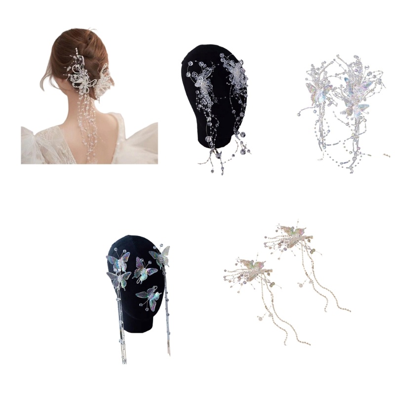 Kẹp Tóc Cô Dâu Hình Bướm Đính Đá Lấp Lánh Dễ Thương