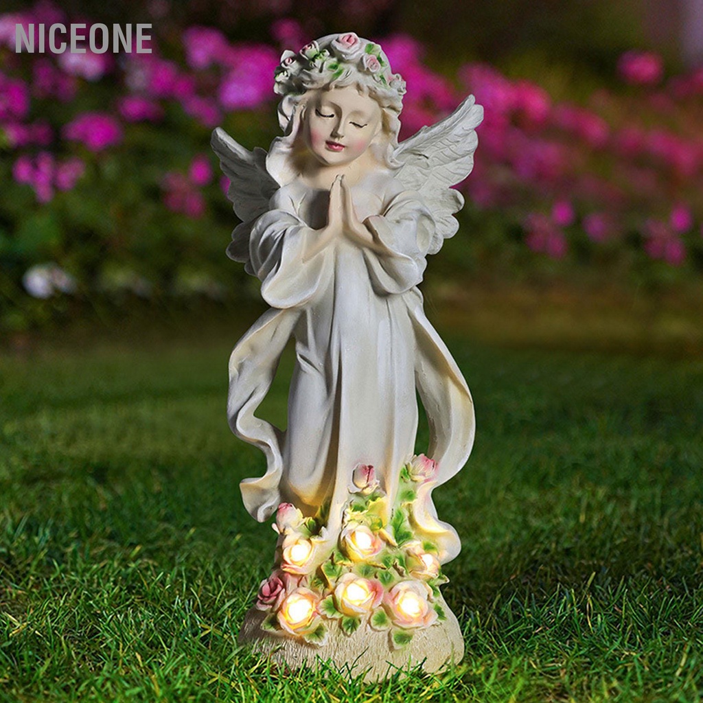 MONEY NiceOne Bức tượng thiên thần mặt trời bằng nhựa Vật trang trí điêu khắc ngoài với ánh sáng ban đêm cho sân vườn