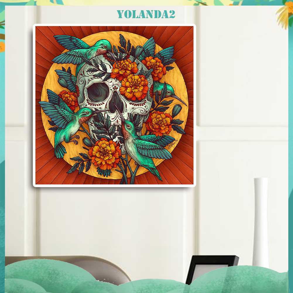 Tranh Đính Đá Kim Cương Toàn Bộ 5D DIY Hình Đầu Lâu Và Hoa