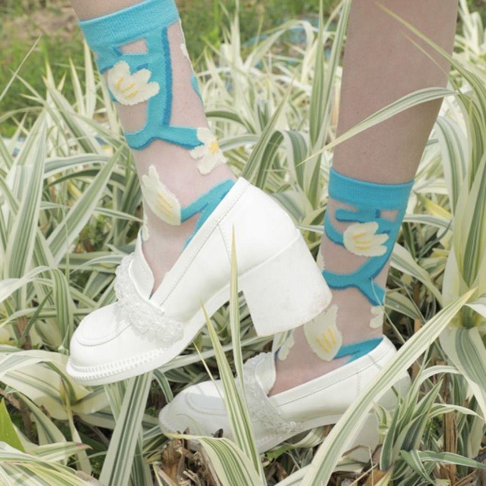 Vớ Lụa Thủy Tinh Mỏng Thấm Hút Mồ Hôi Chống Ăn Mòn Họa Tiết Hoa Dễ Thương Thời Trang Cho Nữ WMES15H