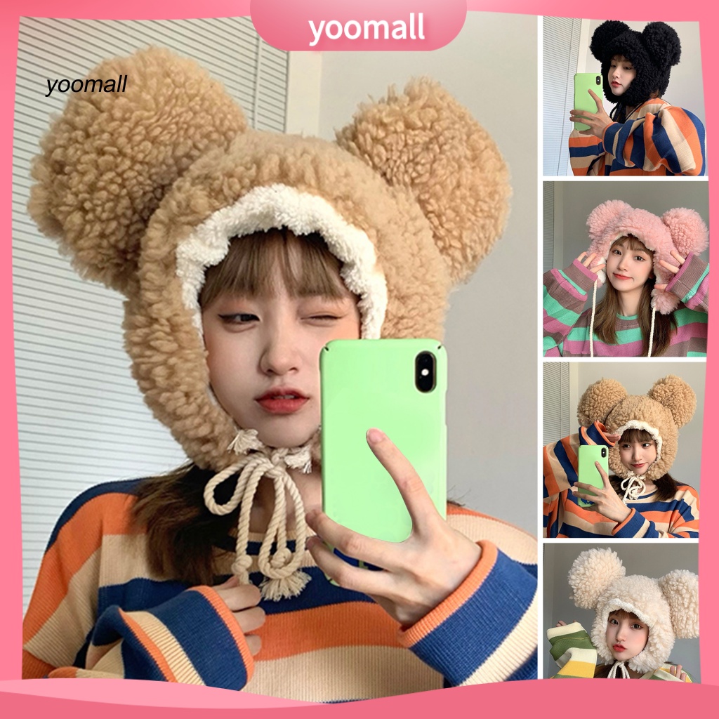 Mũ Beanie Tai Gấu Dày Dặn Màu Trơn Chống Gió Thời Trang Mùa Đông Cho Nam Và Nữ