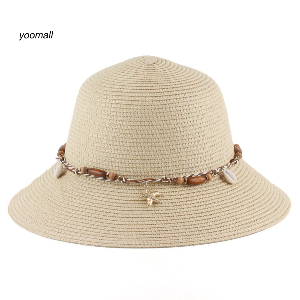 Mũ Vành Tròn Màu Trơn Trang Trí Vỏ Sò Đi Biển Thời Trang Cho Nữ