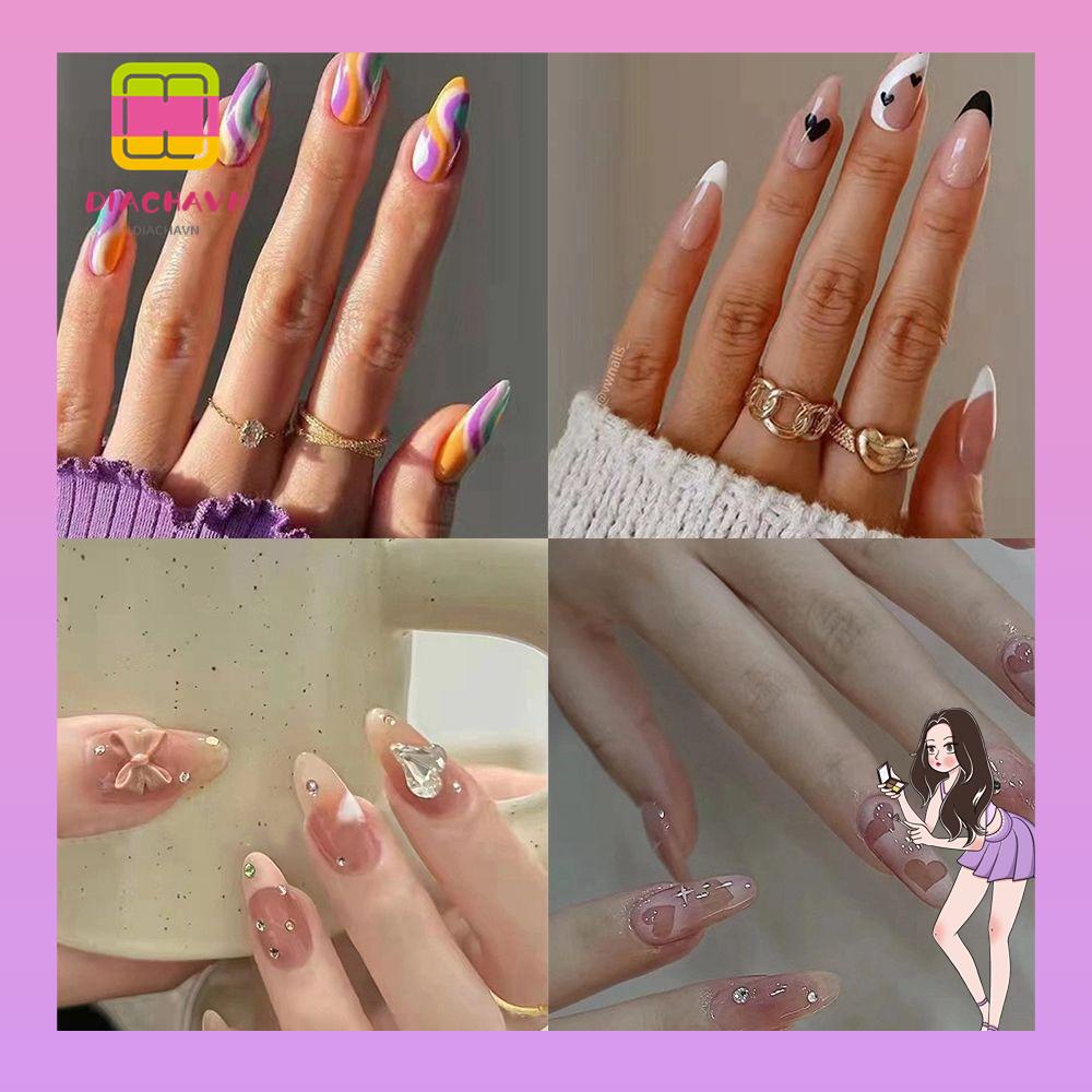 Hộp 24 Móng Tay Giả Có Thể Tháo Rời Che Phủ Toàn Diện Phong Cách Pháp