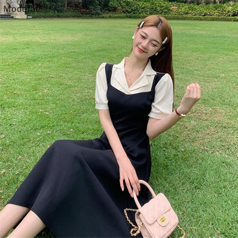Mfc Đầm Midi Mùa Hè Tay Phồng Giả 2 Lớp Phong Cách Preppy Cho Nữ WTD