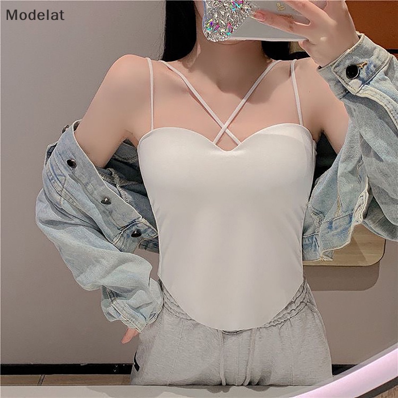 Mfc Áo Hai Dây Mùa Hè Có Mút Đệm Ngực Màu Trơn Gợi Cảm Cho Nữ