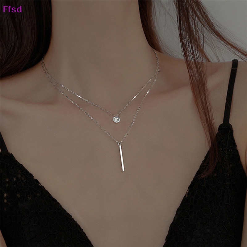 Vòng Cổ Hai Lớp Dáng Dài Mặt Hình Học Đơn Giản Thời Trang Âu Mỹ Dành Cho Nữ * Bán Chạy