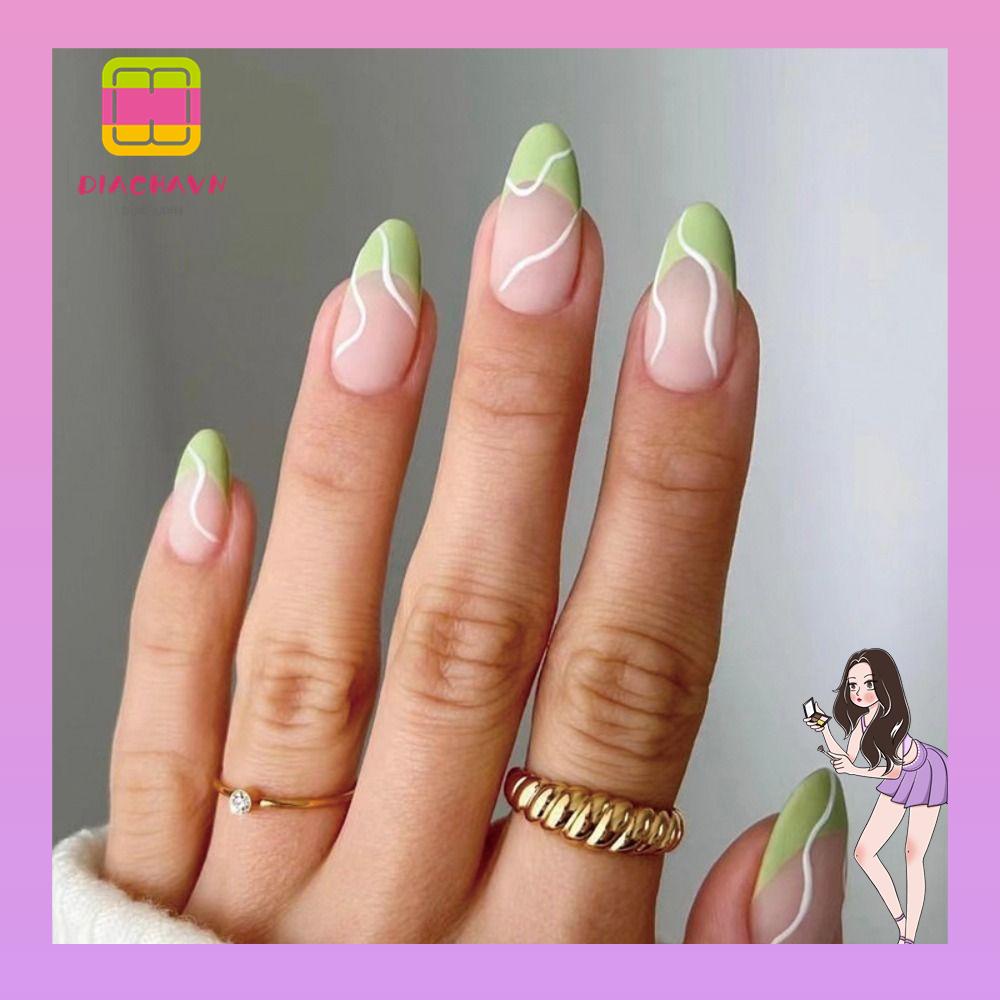 Bộ 24 Móng Tay Giả Che Phủ Toàn Diện Họa Tiết Hoa Lá Xinh Xắn