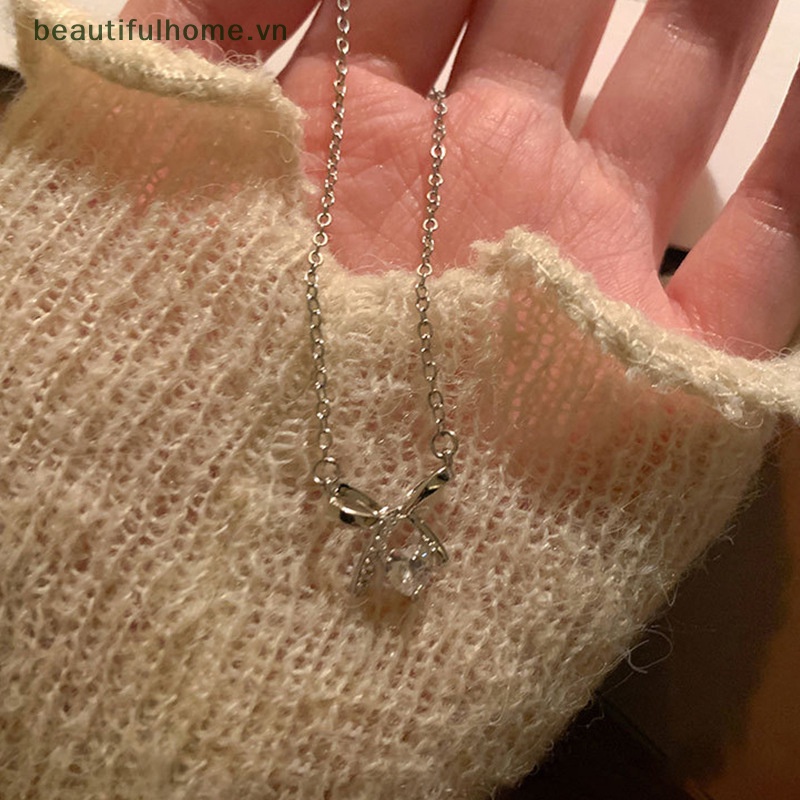 [beautifulhome] Vòng Cổ Choker Mặt Nơ Đính Đá Zircon Pha Lê Phong Cách Hàn Quốc Vintage Làm Quà Tặng Trang Sức Cho Nữ [beauty]