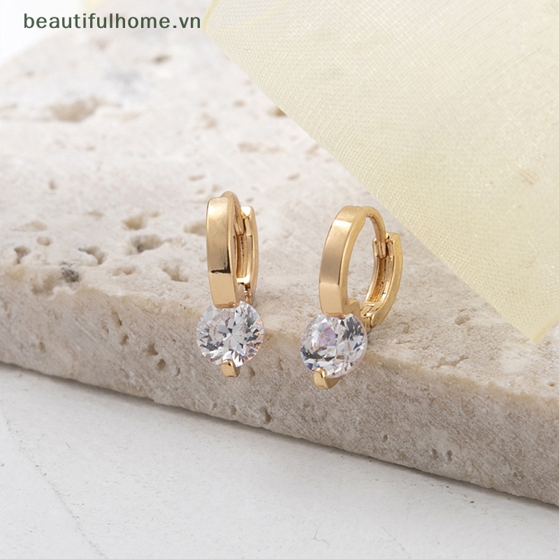 1 Đôi Bông Tai Tròn Nhỏ Đính Đá Zircon Đơn Giản Thời Trang Hàn Quốc Dành Cho Nữ