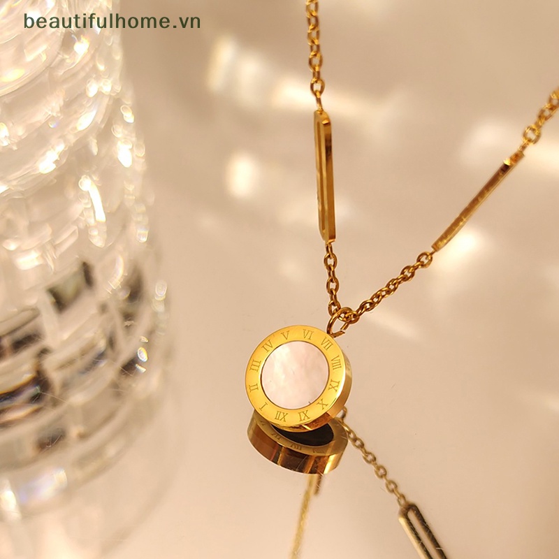 [beautifulhome] Vòng cổ Hai Mặt Hình Tròn Bằng Thép Titan Màu Trắng Đen Cá Tính Dễ Phối Đồ Dành Cho Nữ [beauty]