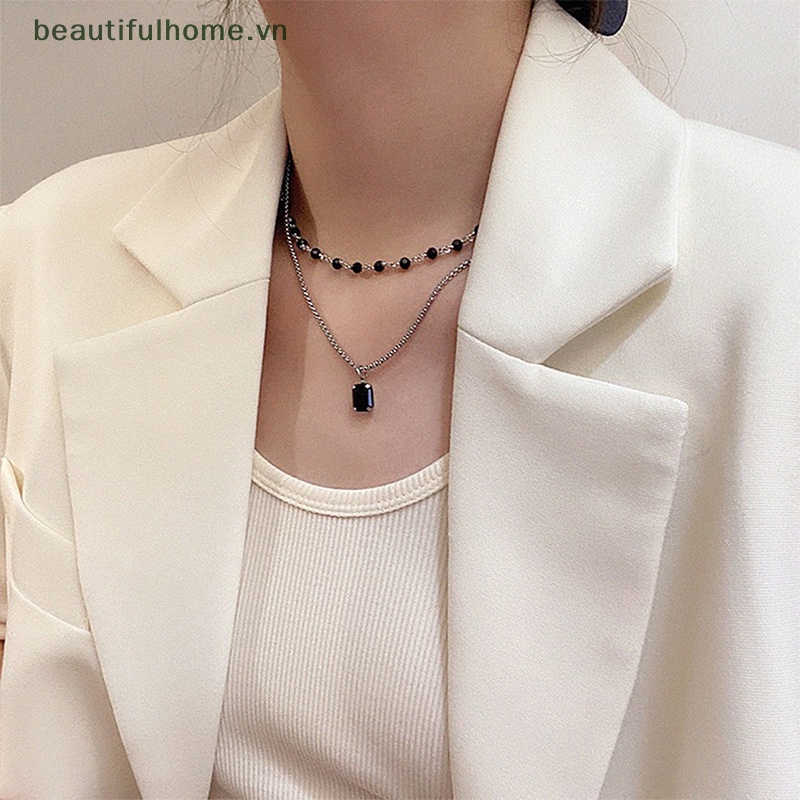 [beautifulhome] Vòng Cổ Choker Hạt Hai Lớp Màu Bạc Mặt Hình Học Làm Quà Tặng Cho Bạn Bè [beauty]