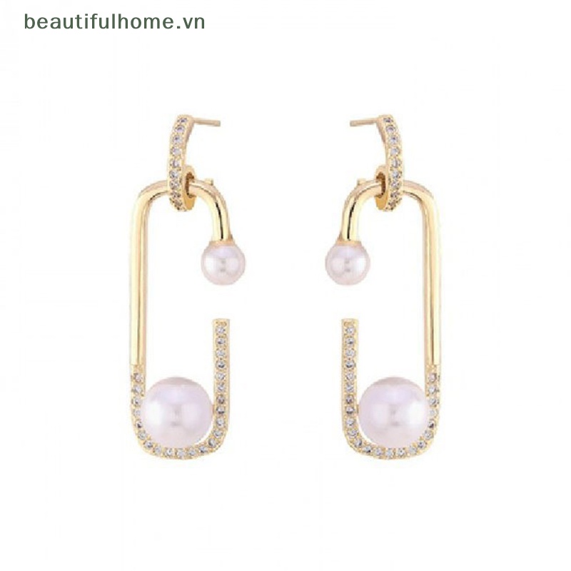 Bông Tai Ngọc Trai Dạng Dài Hình Ghim Bất Đối Xứng Thời Trang Hàn Quốc Cho Nữ