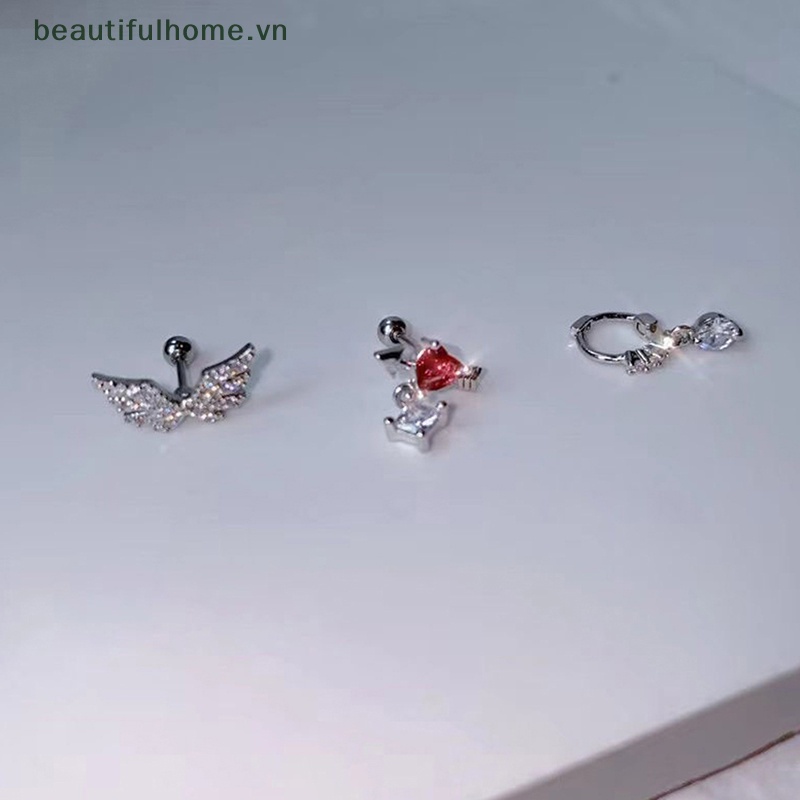 1 Đôi Bông Tai Hình Trái Tim Đính Đá Zircon Màu Hồng Bằng Thép Không Gỉ Dễ Thương Dành Cho Nữ