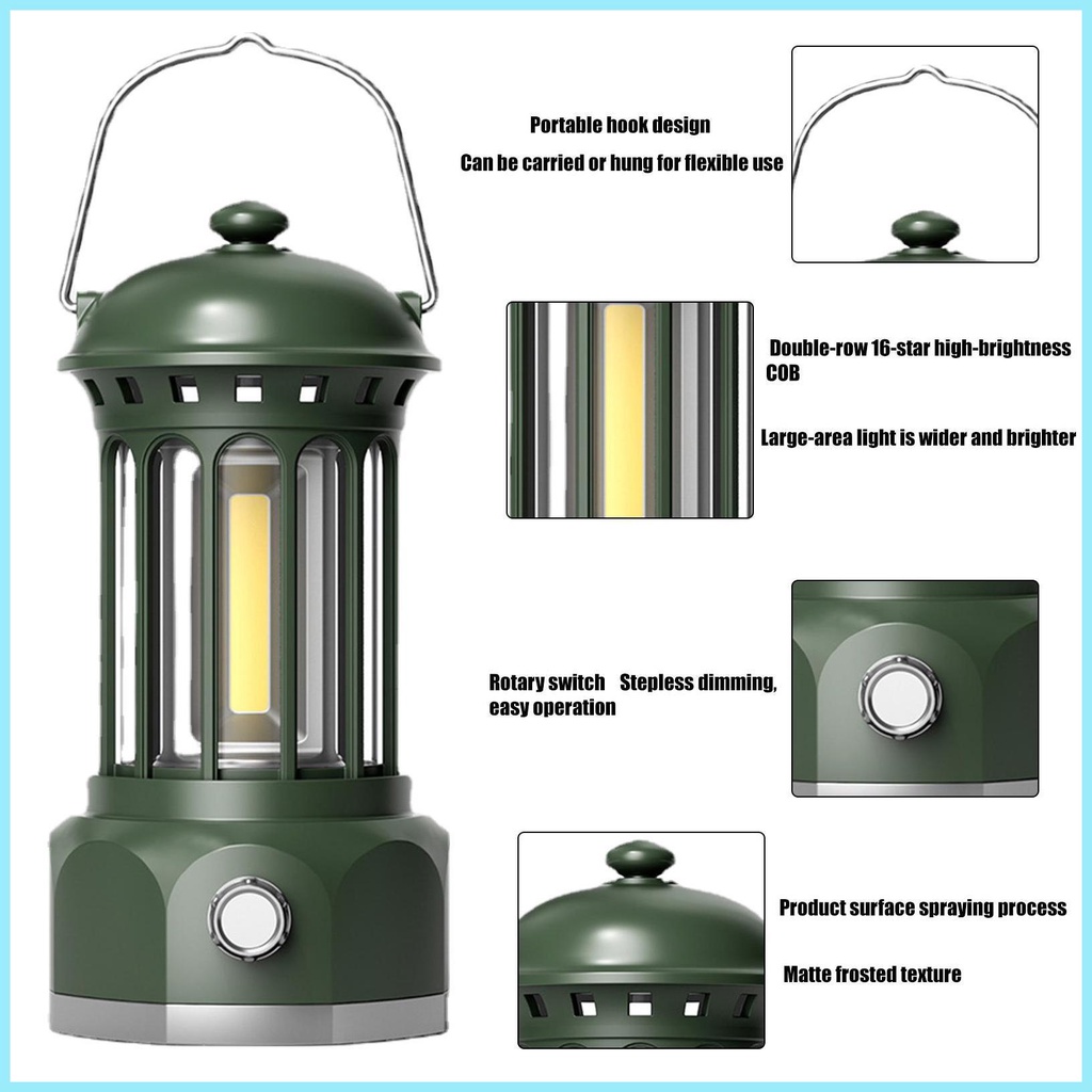 Đèn LED Cắm Trại Bằng Kim Loại Có Thể Sạc Lại Phong Cách Retro