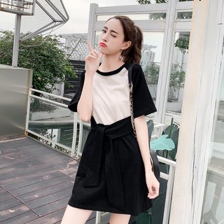 Đầm Tay Ngắn Phối Màu Tương Phản Phong Cách Hàn Quốc Thời Trang Mùa Hè 2023 Cho Nữ