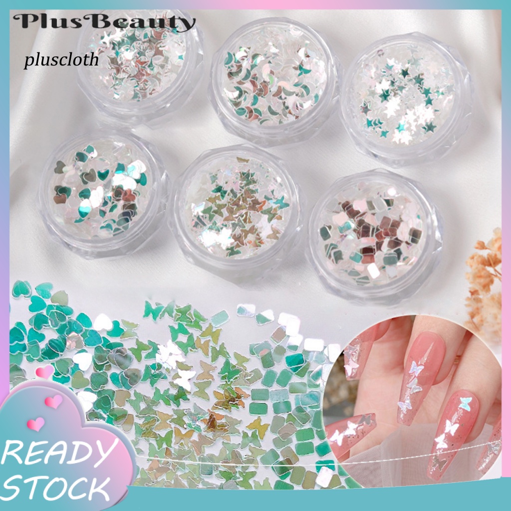 1 Hộp Hạt Kim Sa Hình Bướm Trái Tim Trang Trí Móng Tay Nghệ Thuật Sáng Tạo 6 Kiểu Màu Sắc Sống Động