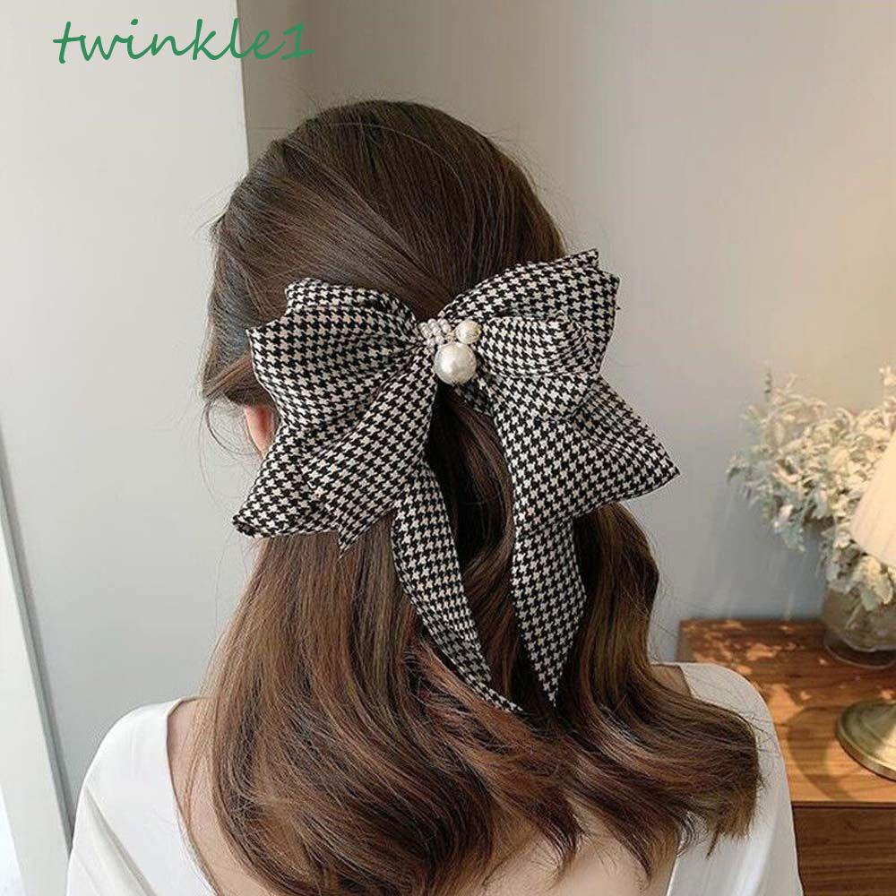 Kẹp Tóc Họa Tiết Sọc Caro Phong Cách Retro Thanh Lịch Cho Nữ