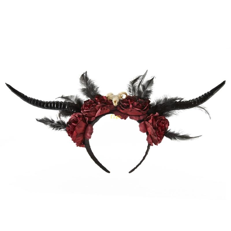 Cài Tóc Hình Sừng Cừu Đính Hoa Nhân Tạo Hóa Trang Halloween