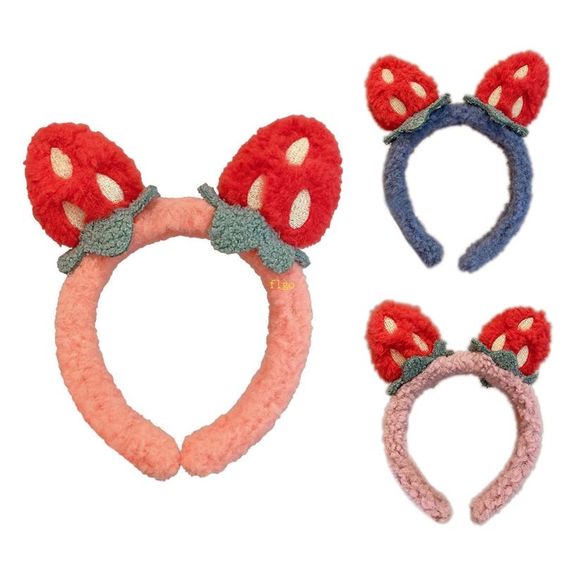 Flgo Băng Đô Rửa Mặt Trang Điểm Bằng Vải Lông Họa Tiết Dâu Tây Hoạt