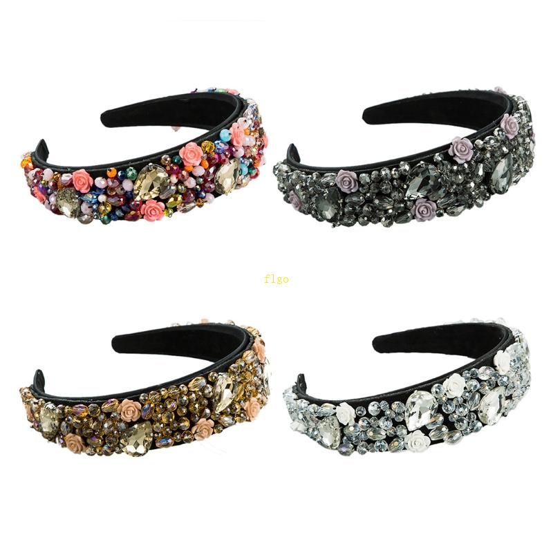 Băng Đô Cài Tóc Bản Rộng Đính Hạt Pha Lê Nhiều Màu Phong Cách Bohemian