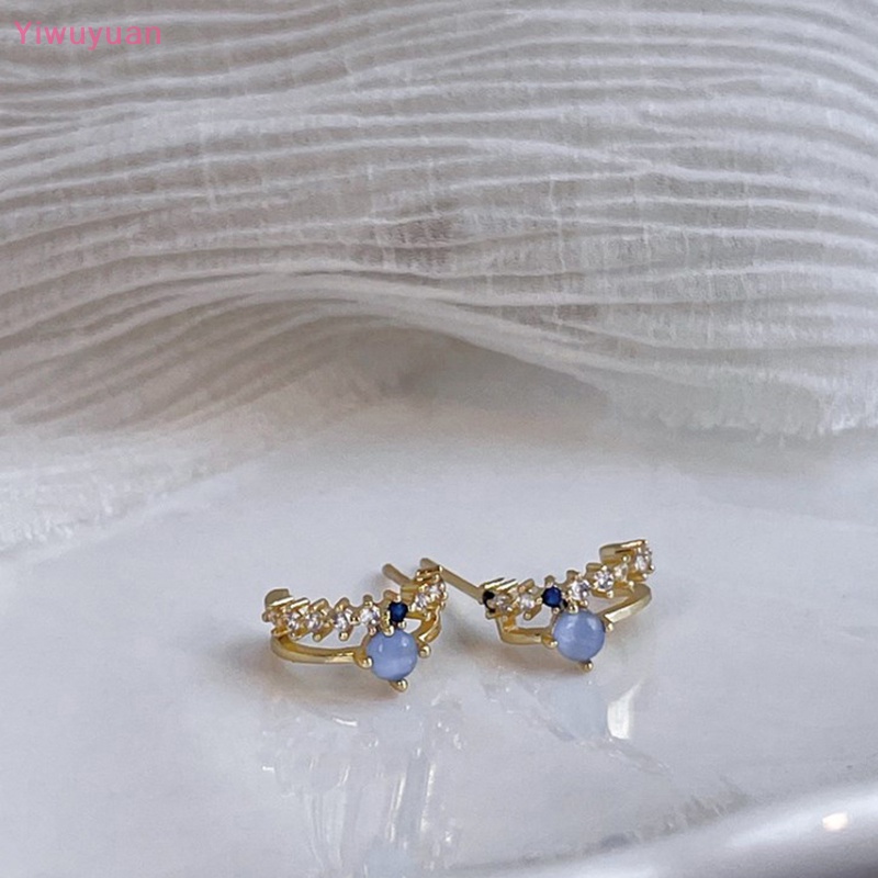 < Yiwuyuan > Khuyên Tai Đính Đá Mắt Mèo Zircon Ngọc Trai Thời Trang Hàn Quốc Ngọt Ngào Cho Nữ