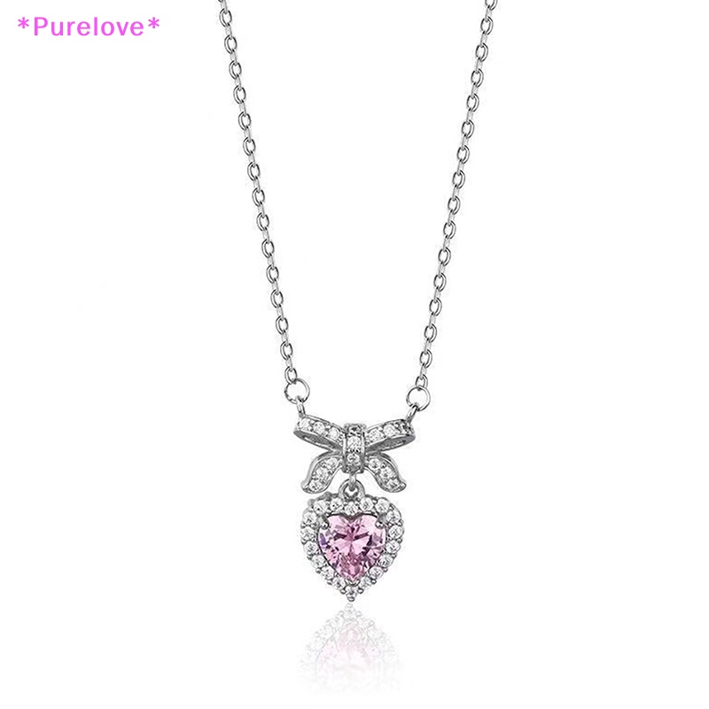 Vòng cổ Mặt Hình Nơ Đính Đá Zircon Màu Hồng Xinh Xắn Cho Nữ Mới