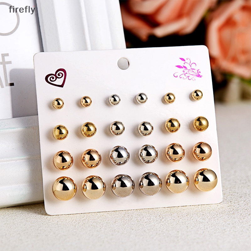 Set 12 Đôi Bông Tai Tròn Đính Đá Zircon Thời Trang Cho Nữ