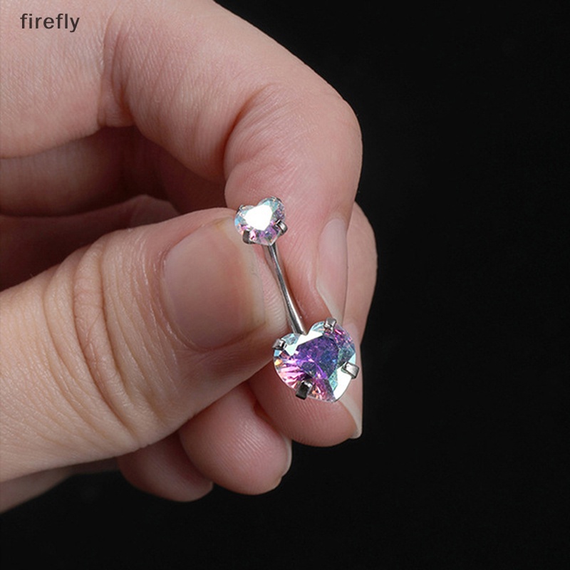 Khuyên Rốn Đính Đá Zircon Hình Trái Tim Bằng Thép Không Gỉ Dễ Thương