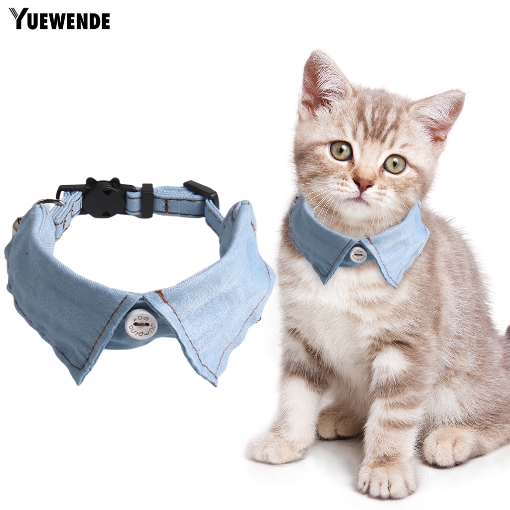 Yq.e Vòng Cổ Thắt Nơ Họa Tiết Kẻ Sọc Có Thể Điều Chỉnh Vải Denim Mềm Thoải Mái Có Chuông Cho Chó Mèo Sành Điệu Cho Đám Cưới