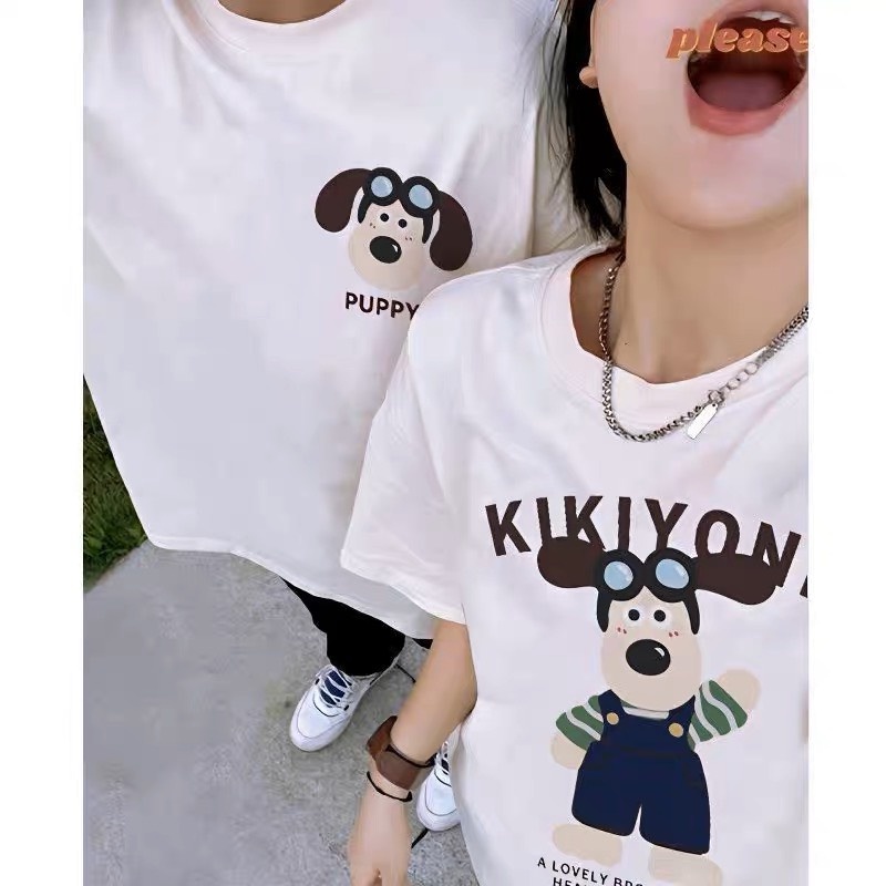 Áo đôi Thun hè Nam nữ Kiki và Puppy (2 chiếc) , Áo phồng From rộng, chất đẹp mặc không xù - MODY