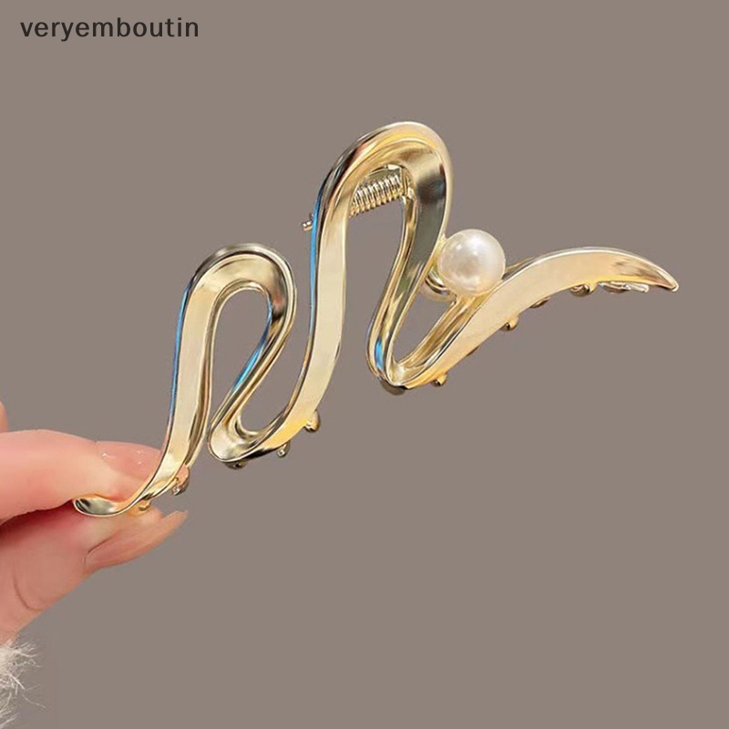 Kẹp Tóc Càng Cua Bằng Hợp Kim 11.5cm Màu Vàng Đính Ngọc Trai Thời Trang Cho Nữ