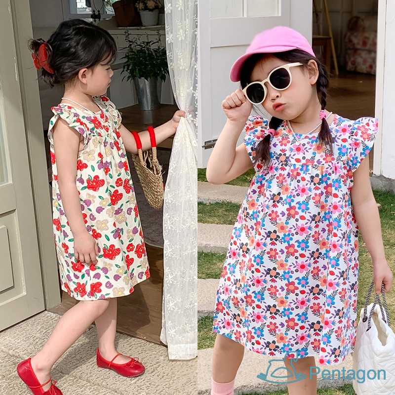 Đầm Dự Tiệc Dài Đến Đầu Gối Phối Bèo Ngọt Ngào Thời Trang Mùa Hè Cho Bé Gái