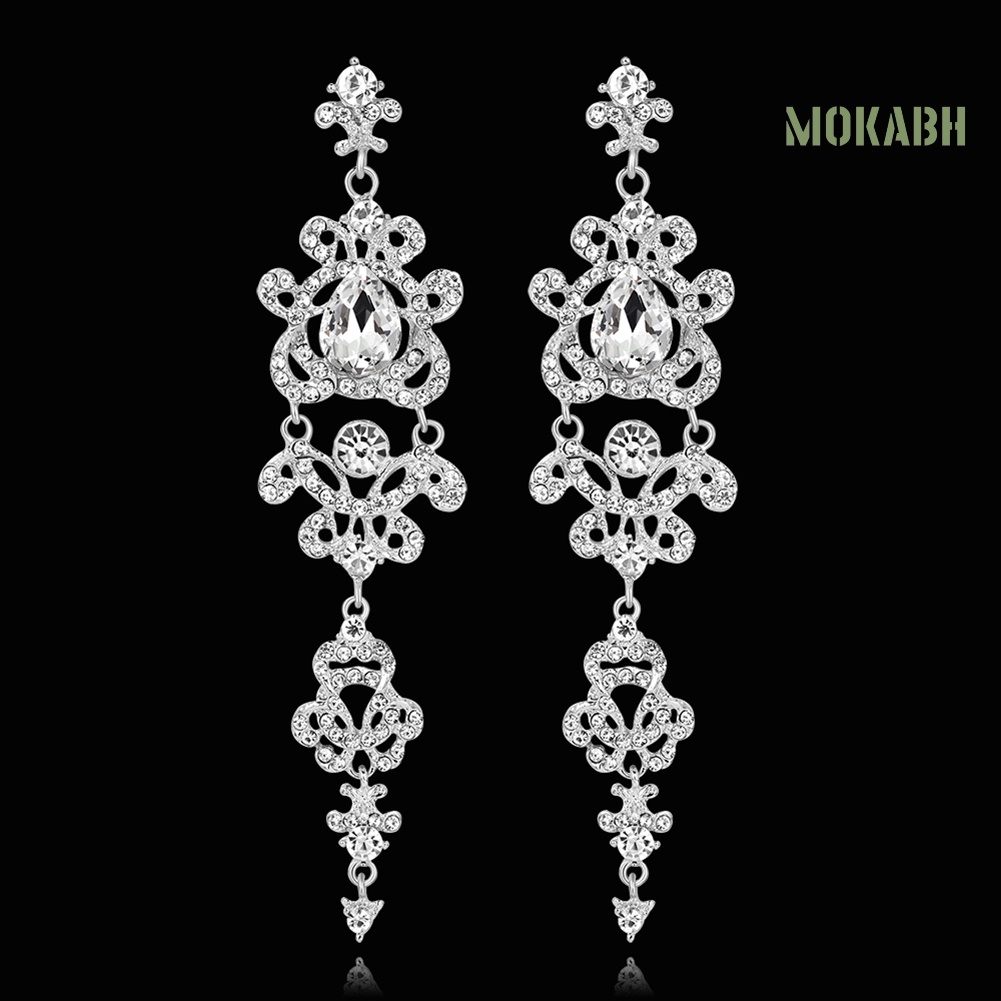 Bông Tai Dáng Dài Đính Đá Sang Trọng Cho Cô Dâu