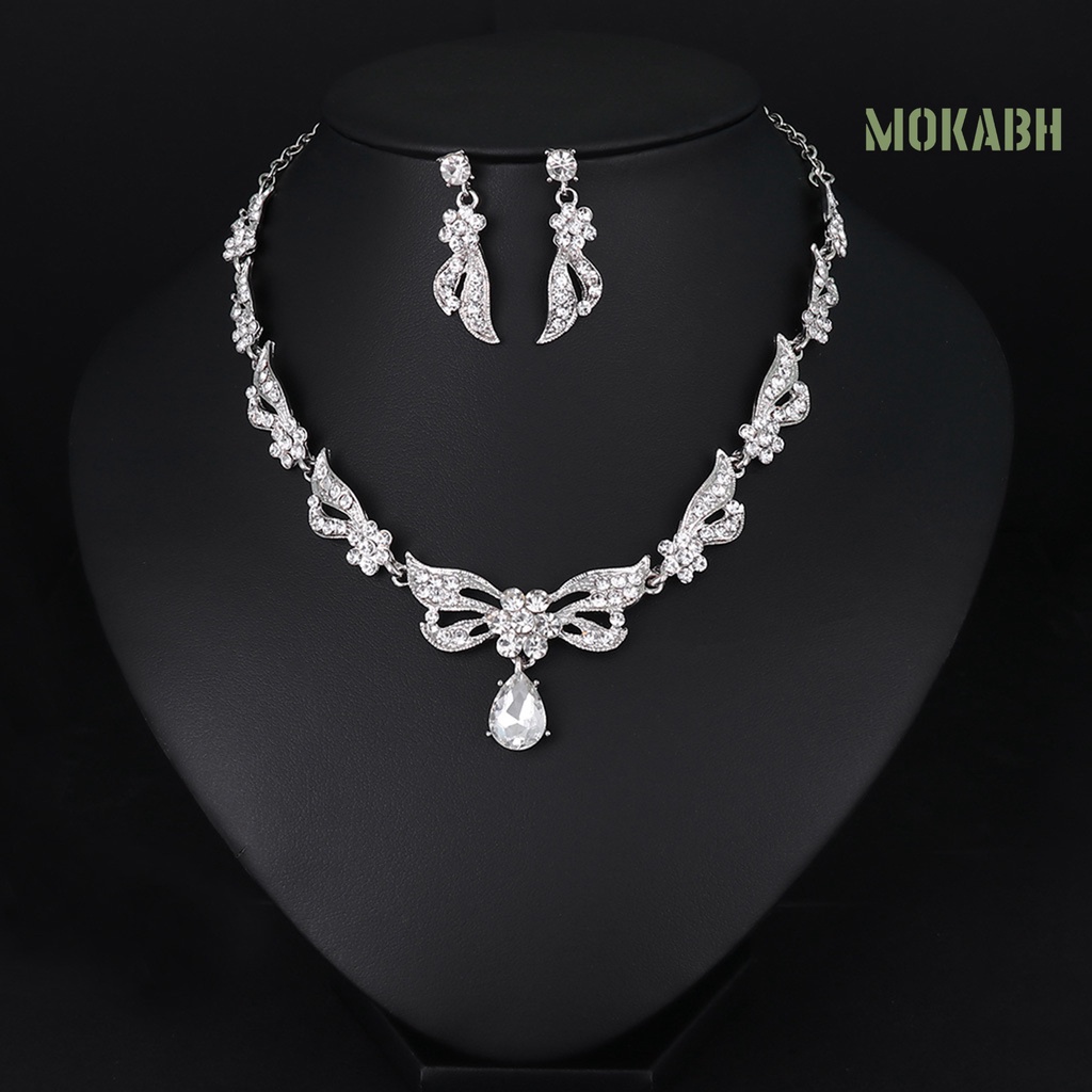 1 Bộ Vòng cổ + Bông Tai Đính Kim Cương Giả Tùy Chỉnh Trọng Lượng Nhẹ Cho Cô Dâu