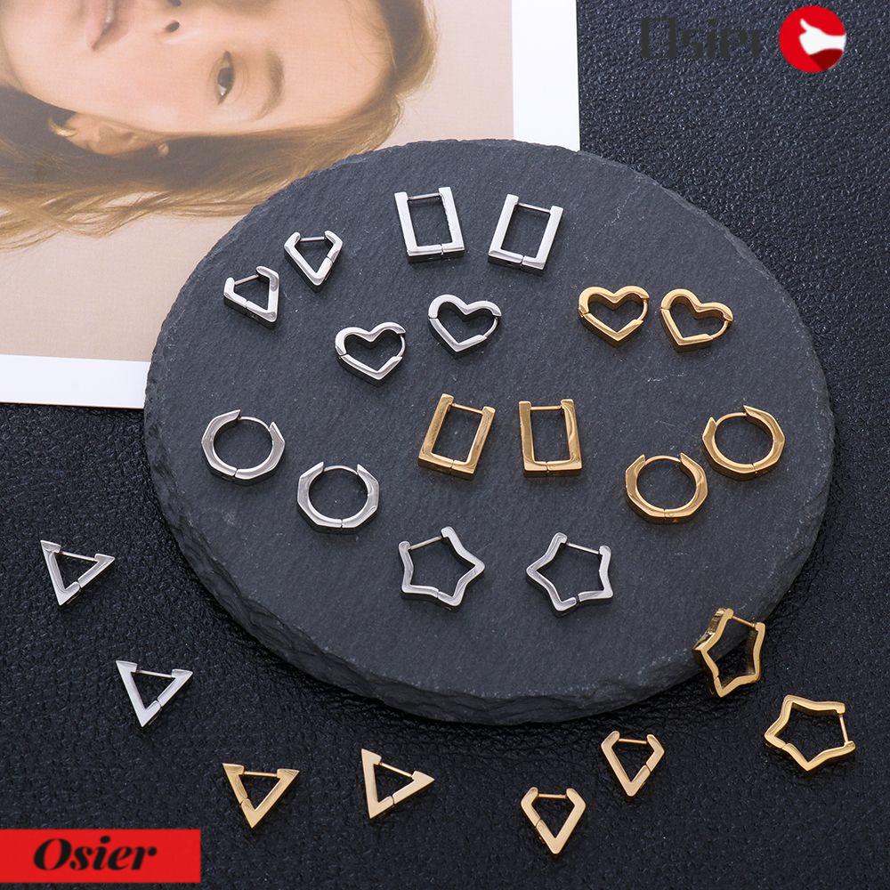 Bông Tai Dạng Vòng Họa Tiết Ngôi Sao / Trái Tim Đơn Giản|Khuyên Tai Màu Đen Cá Tính