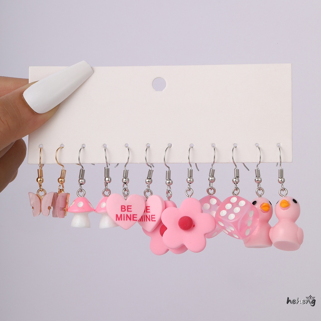 Khuyên Tai Lủng Lẳng Hình Hoa Bướm Vịt Nấm Trái Tim Dễ Thương